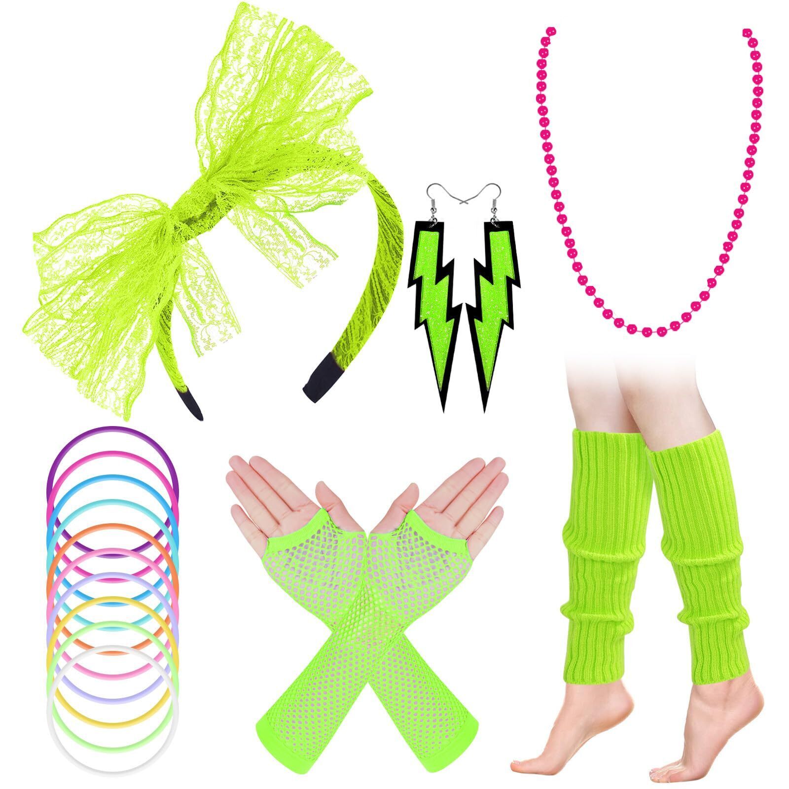 2944 80s Costumes Accessoriess Set Fancy Dress Neon Lace